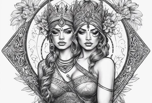 Blind folded goddess with libra and dagger tattoo idea