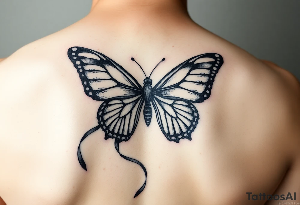ethereal butterfly with flowing silk ribbons in moonlight tattoo idea