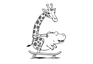 Majestic giraffe riding a skateboard and eating a hippo sandwich tattoo idea