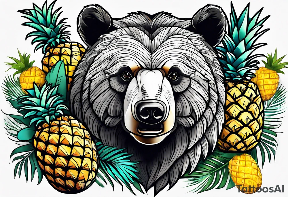 Bear loves pineapples and coconuts tattoo idea