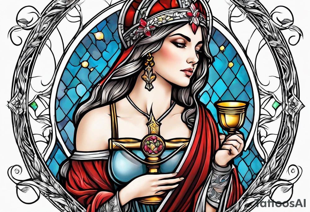 Female saint holding a chalice tattoo idea