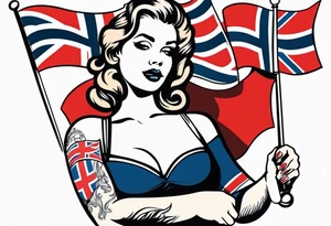 Pinup girl holding a Norwegian flag tattoo idea