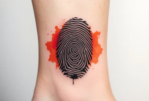 A negative space fingerprint on a watercolor background in warm sunset hues tattoo idea