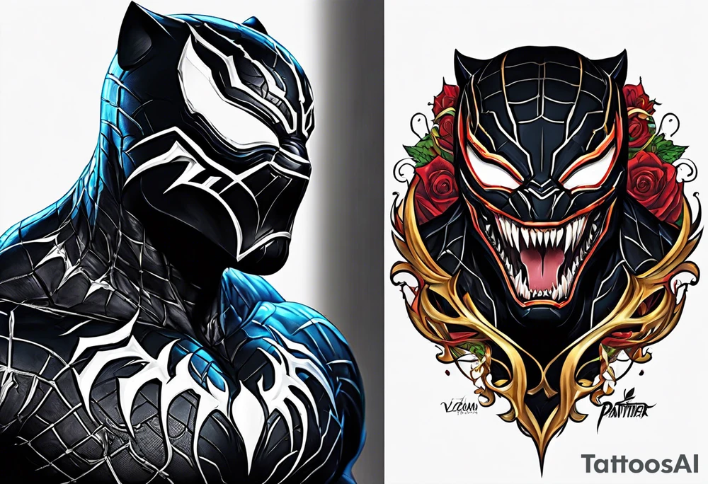 venom symbiote  merged with the black panther tattoo idea