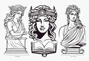The greek gods Clio with her book and and Dionysos with his attributes tattoo idea