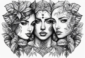 full chest piece two faces with leafs and frames with letters HOPE tattoo idea