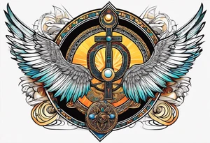 Isis (top center): With wings and the sun disc on her head, holding the ankh. tattoo idea