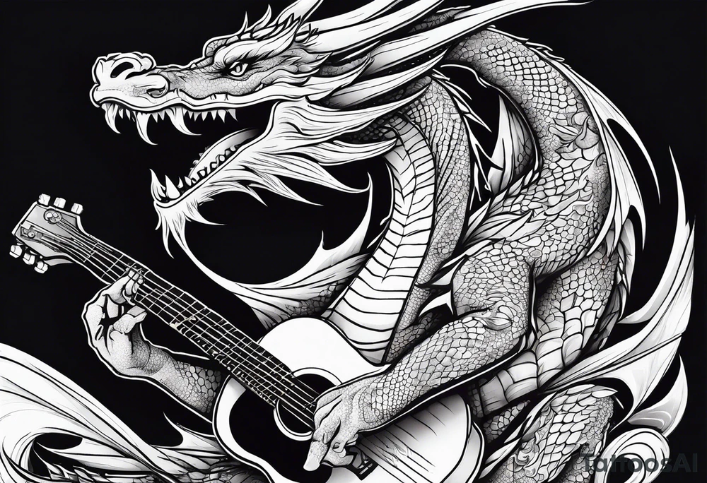 Dragon playing guitar tattoo idea