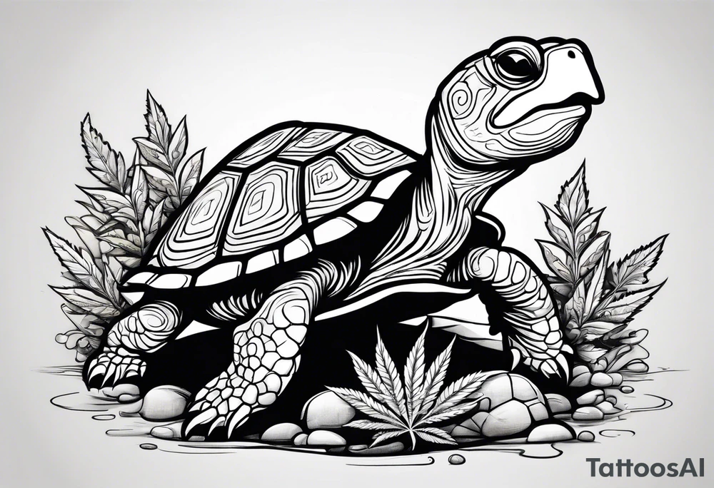 Turtle eating marijuana plant tattoo idea