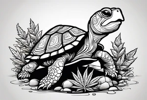 Turtle eating marijuana plant tattoo idea