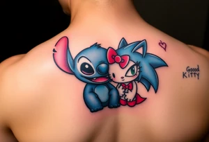 Stitch sonic hello kitty showing that they are good and bad half demons tattoo idea