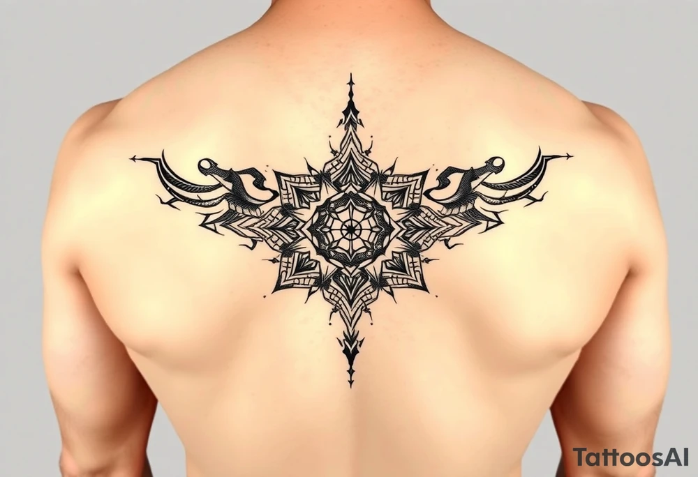 design a full sleeve tattoo that consists of a base layer of abstract hexagon pattern overlaid with a little blackwork abstract while incorporating the top tattoo and integrating slight biomech designs tattoo idea