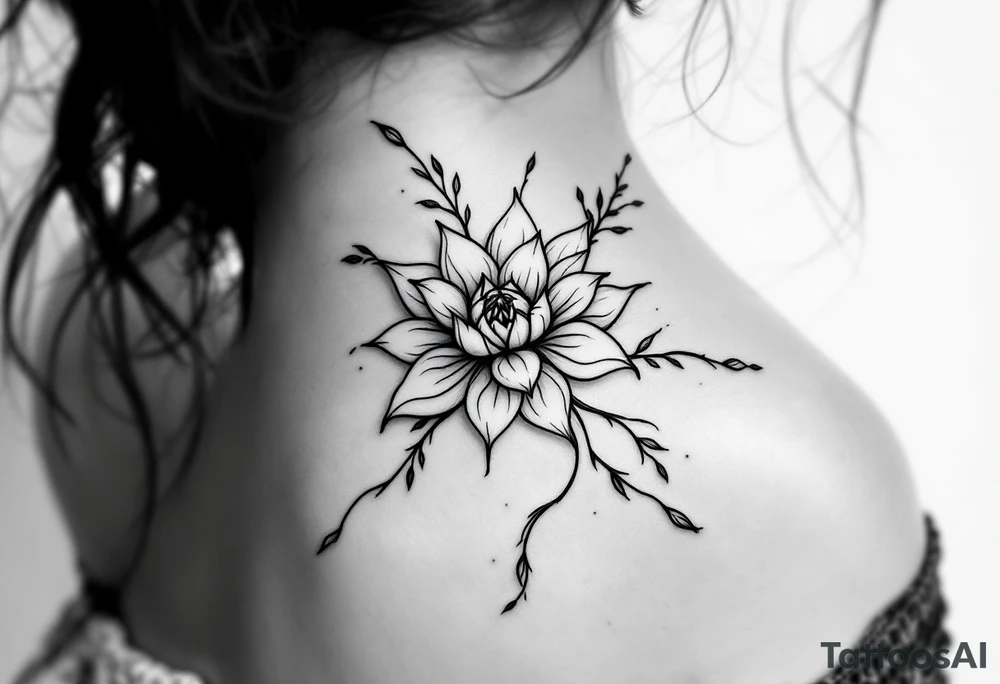 Fine thin lines very small minimalist tattoo combo of phenix and lotus tattoo idea