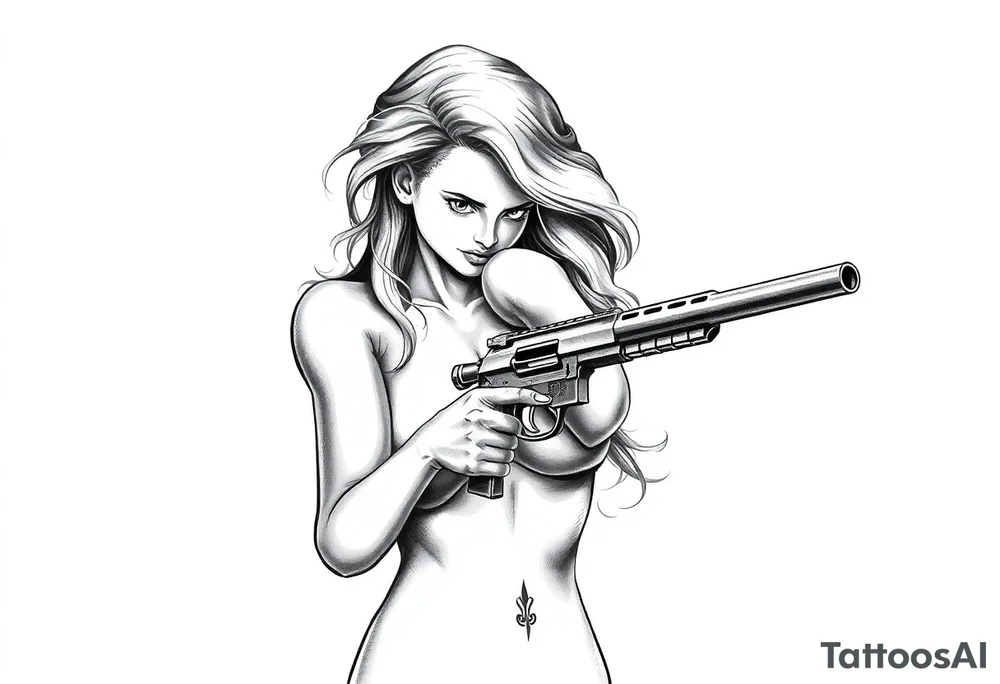 naked girl with gun tattoo idea
