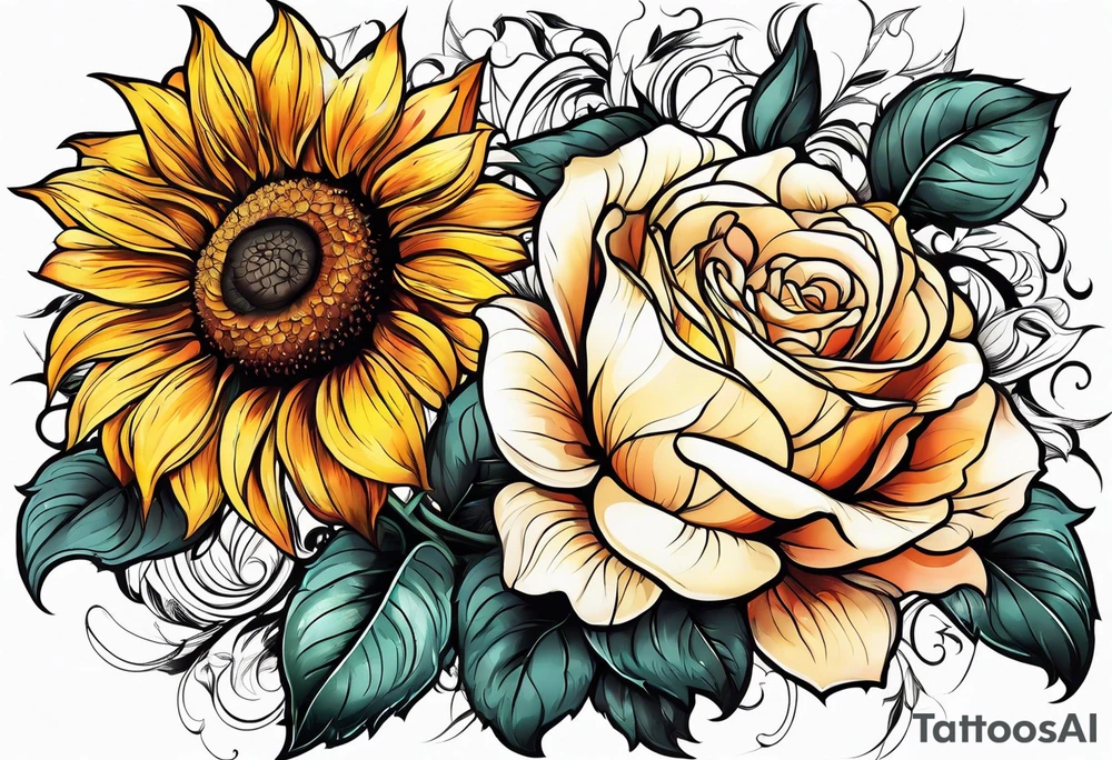 flower rose , sunflower, animal tattoo idea