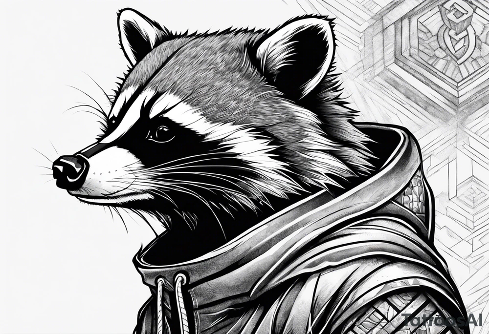 raccoon wearing a Superman hoodie tattoo idea
