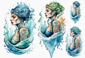 a water woman made out of water, standing on the shore tattoo idea