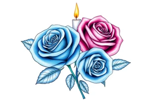 Passed love one, two roses, two candles, blue, hearts tattoo idea