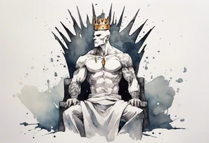 a white roc wearing a minimalist iron crown, standing on a stone throne tattoo idea