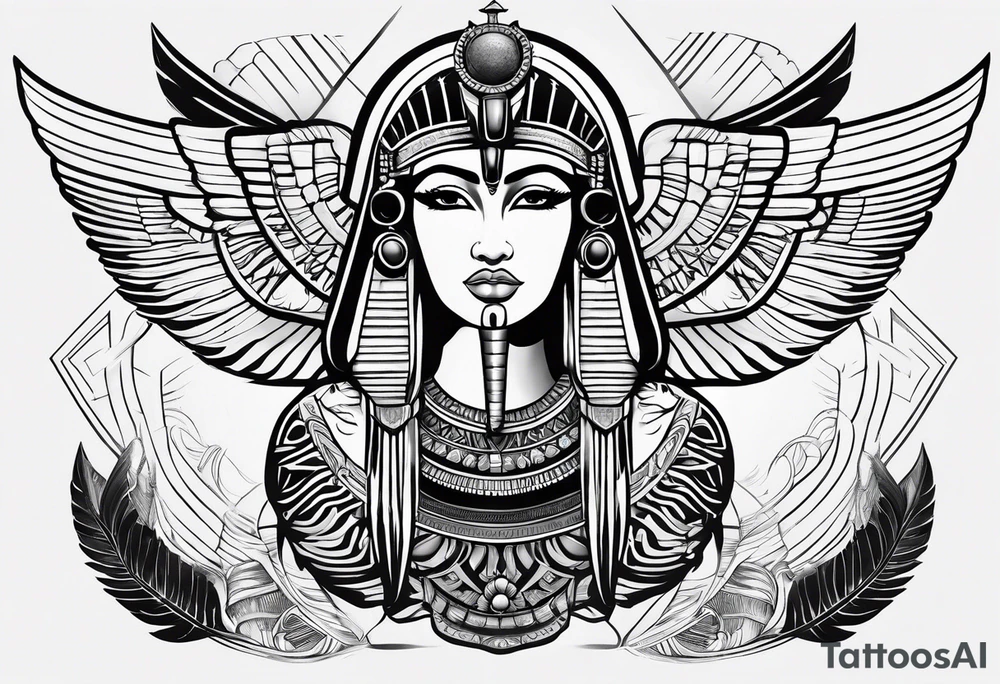 black and white Egyptian goddess Isis tattoo idea