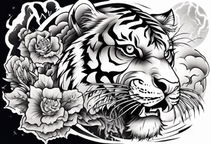Tiger with lightning and the sun in the background for a sleeve tattoo tattoo idea