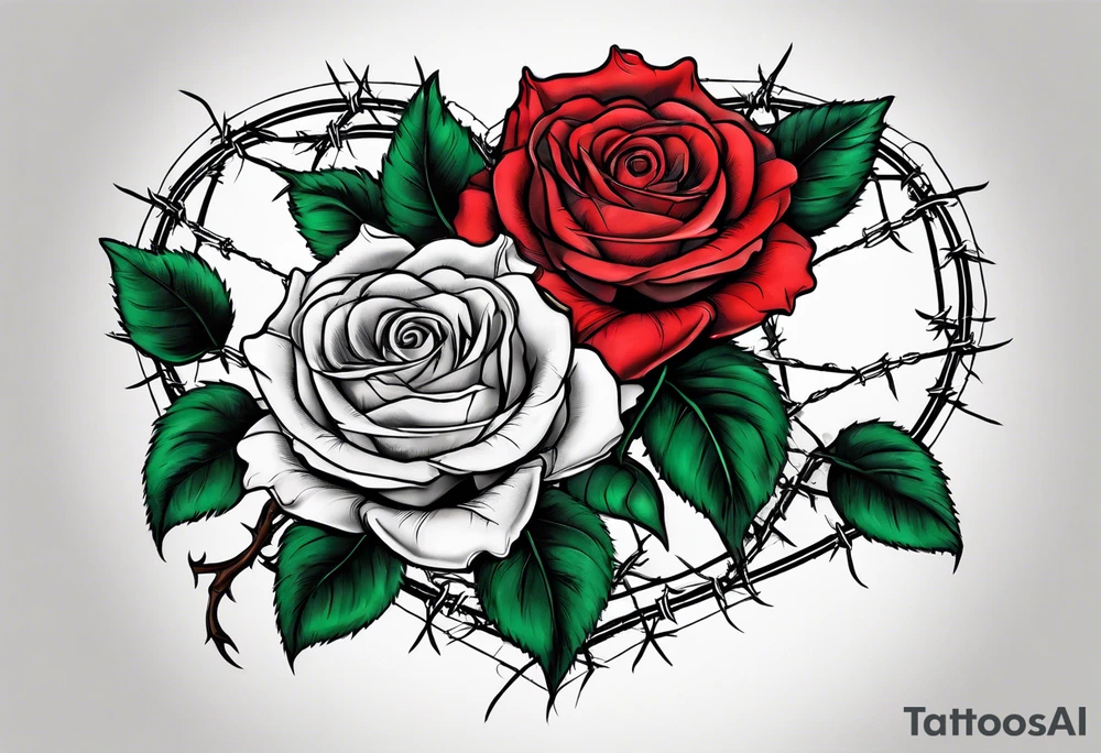 Three roses with barbed wire wrapped around them and a broken heart tattoo idea