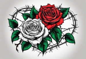 Three roses with barbed wire wrapped around them and a broken heart tattoo idea