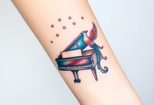 grand piano under stars and pheonix tattoo idea