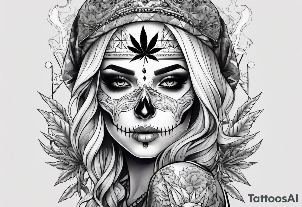 Weed skull girl smoke  one land with water tattoo idea