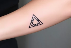Geometric small triangle with different lives merge together while being psychedelic with fine thin lines tattoo idea