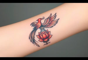 the phoenix and hour glass with lotus flower in kintsugi heart design tattoo idea