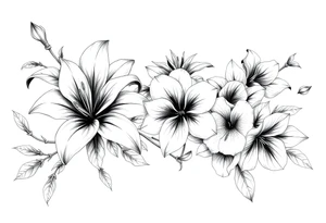 Calia Lily rose gadiolus carnation Narcissus flower sleeve on upper arm and shoulder tattoo idea