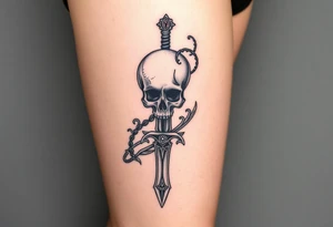mystical skull coiled around an ancient dagger with jeweled hilt tattoo idea