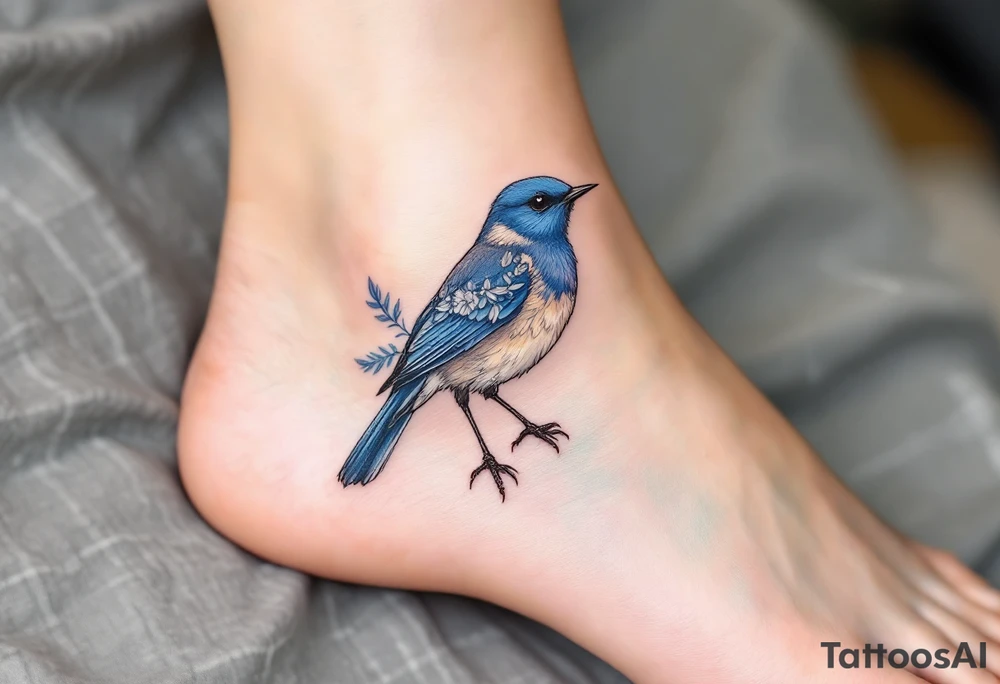 Blue bird coverup in a floral frame tattoo idea