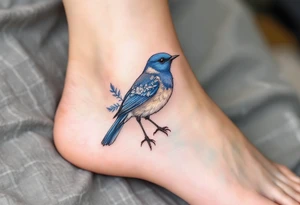 Blue bird coverup in a floral frame tattoo idea