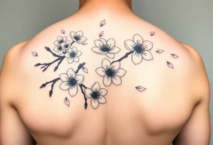 delicate cherry blossoms swirling in spring breeze with petals tattoo idea