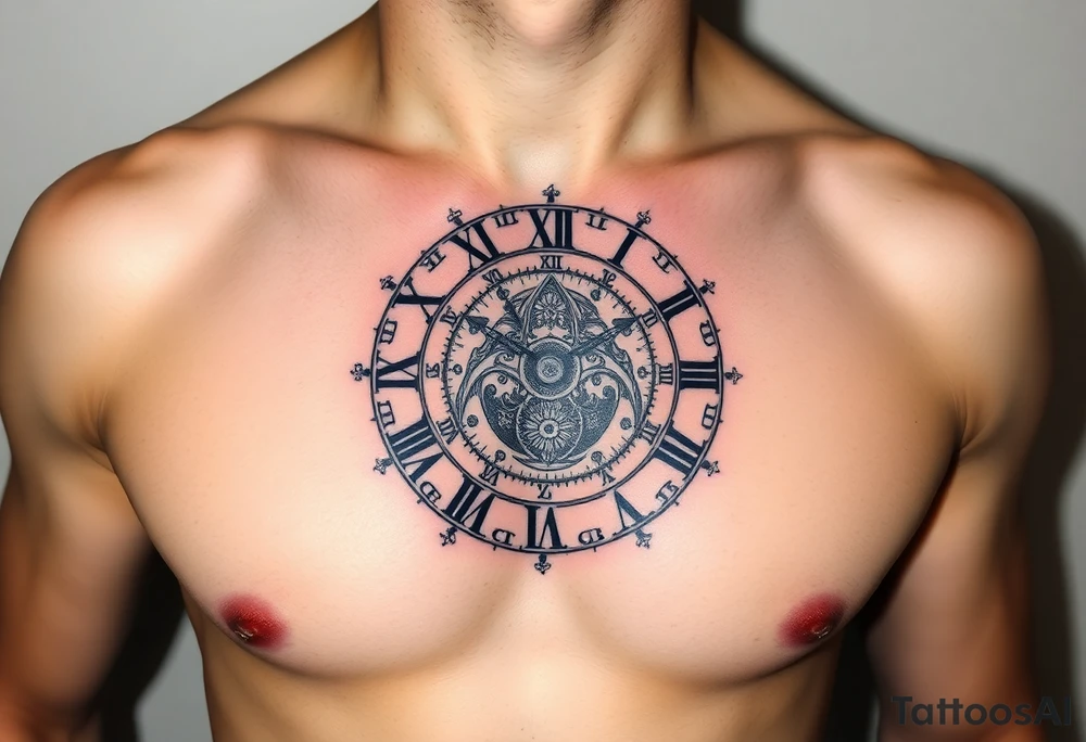 vintage roman numerals within ornate clockwork mechanism tattoo idea