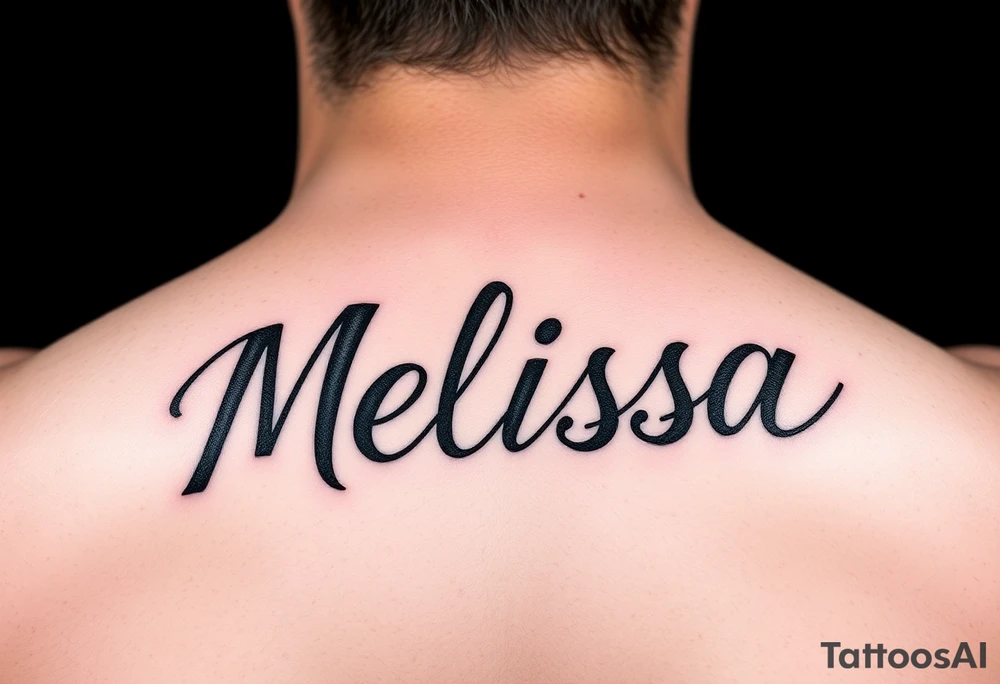 Melissa in 1 inch by 4 inch masculine lettering and bold tattoo idea