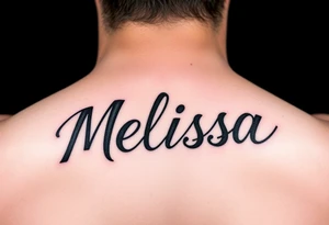Melissa in 1 inch by 4 inch masculine lettering and bold tattoo idea