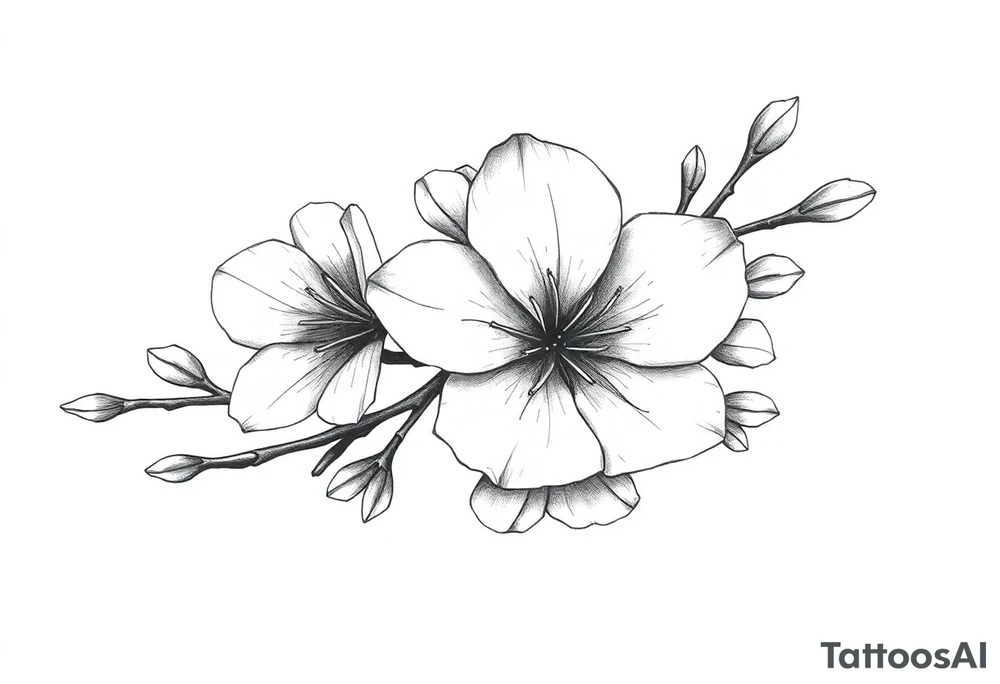 Elongated Cherry blossom with round petals tattoo idea
