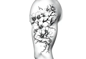 Orchid or cherry blossom tree and lotus and snake and angels on a woman tattoo idea