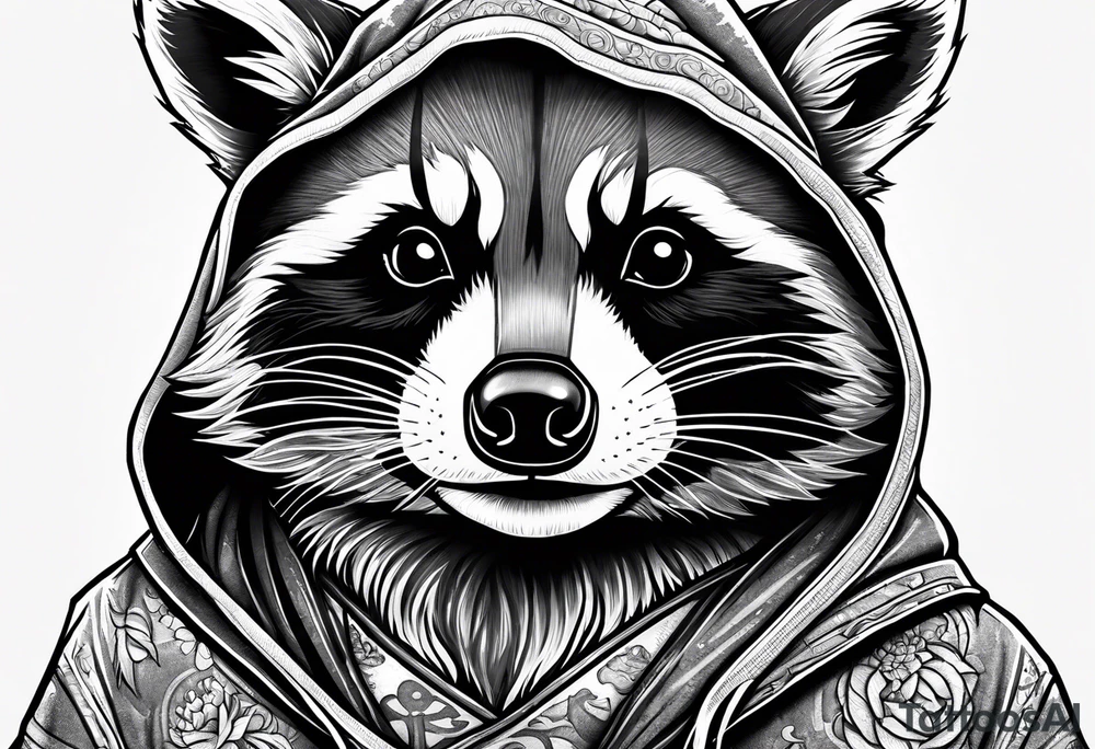 raccoon wearing a Superman hoodie tattoo idea