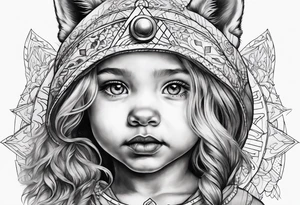 Toddler girl with wolf face and compass tattoo idea