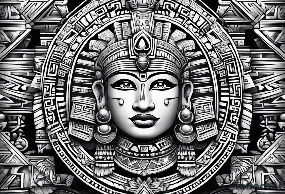 Aztec princess, mayan pyramid ollin symbol tattoo idea
