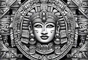 Aztec princess, mayan pyramid ollin symbol tattoo idea