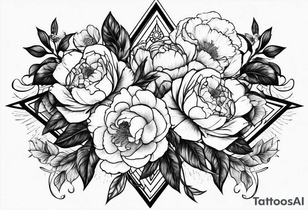 Peonies roses celestial shapes triangle tattoo idea