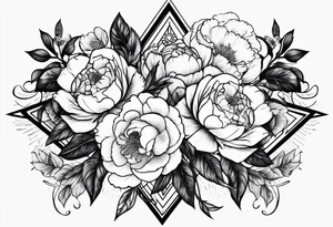Peonies roses celestial shapes triangle tattoo idea