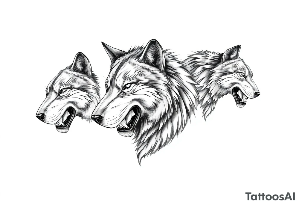 Powerful and majestic wolfs with stripes tattoo idea