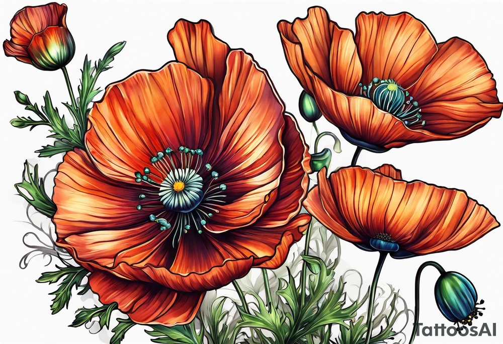 Cosmos poppies flowers tattoo idea