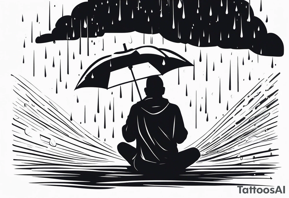 person under rain tattoo idea